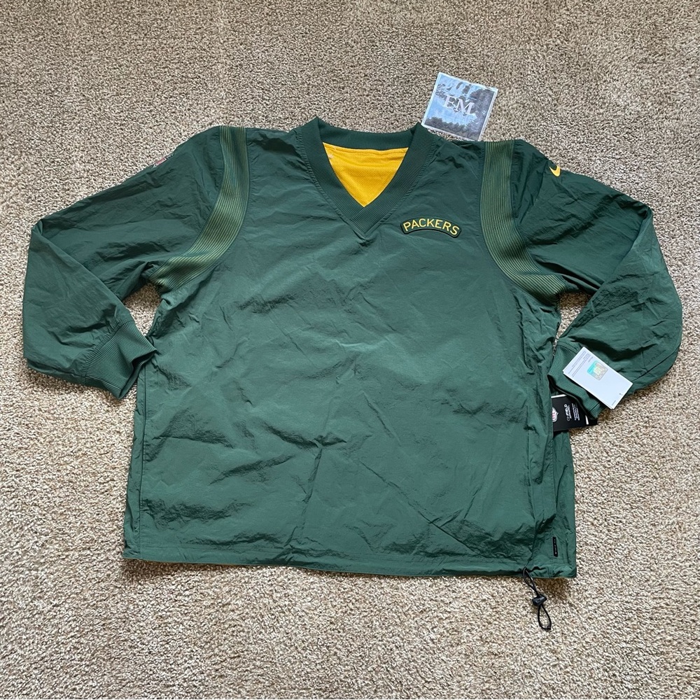 Mens XL Nike On Field Throwback Green Packers Pullover Windbreaker Jacket NEW